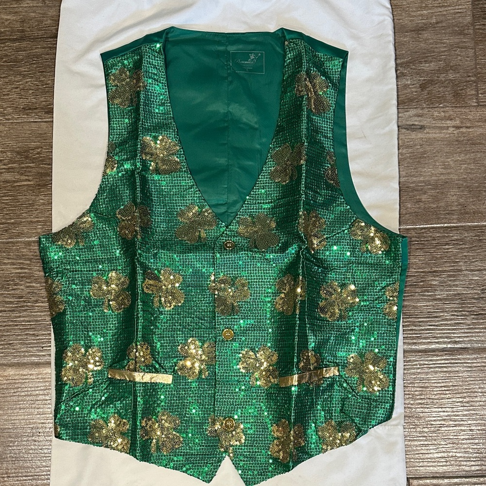 Men's Green Sequin Floral Vest by Unknown Brand